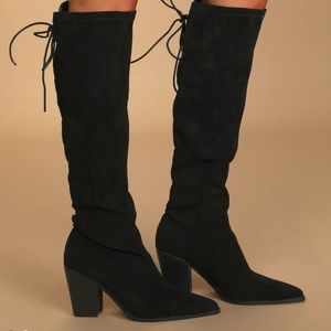 Lulu's Suede Knee High Lace Up Boots
